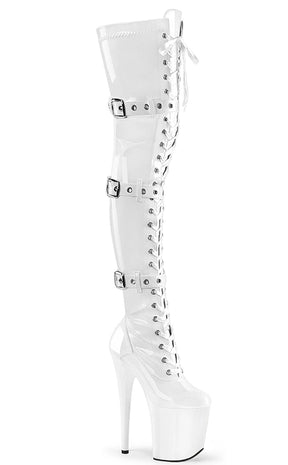 FLAMINGO-3028 White Patent Thigh High Boots