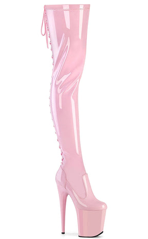 FLAMINGO-3850 Baby Pink Patent Thigh High Boots