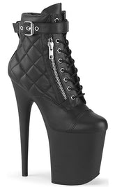 FLAMINGO-800-05 Black Faux Leather Quilted Boots-Pleaser-Tragic Beautiful