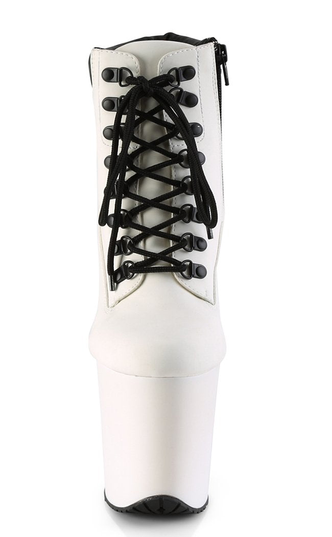 FLAMINGO-800TL-02 White Nubuck Faux Leather Platform Heels-Pleaser-Tragic Beautiful