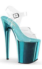FLAMINGO-808 Clear & Turquoise Chrome Heels-Pleaser-Tragic Beautiful