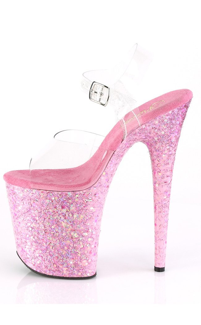 FLAMINGO-808CF Clear Pink Confetti Heels-Pleaser-Tragic Beautiful