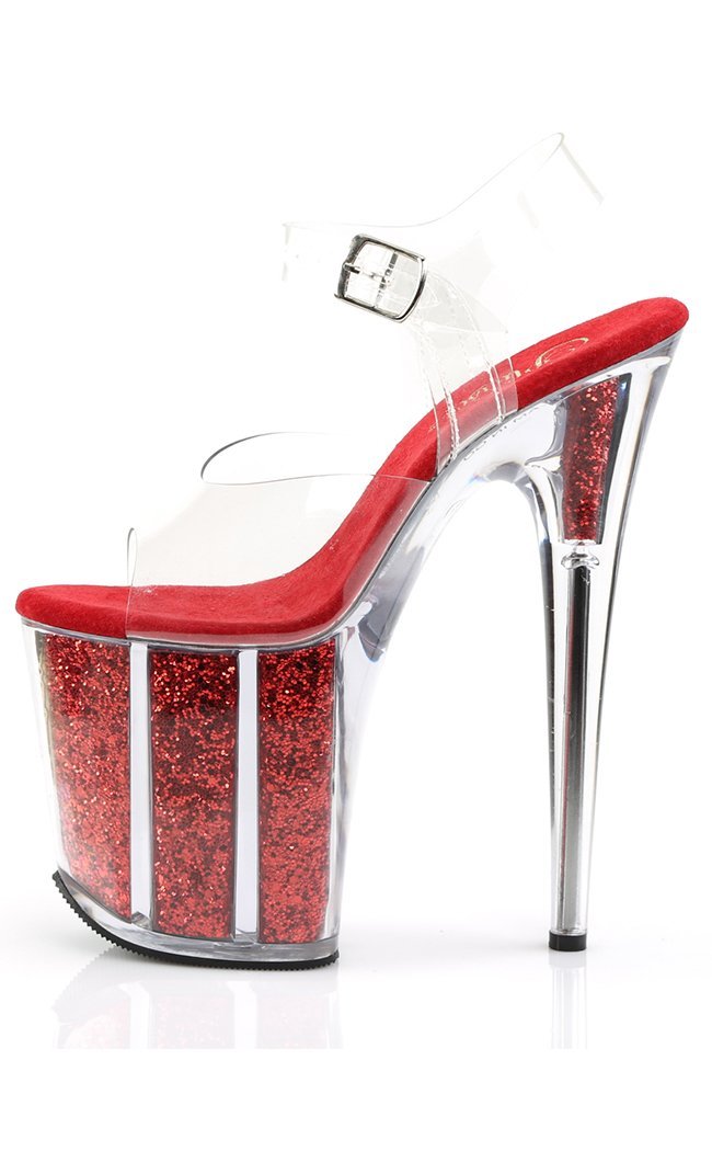 FLAMINGO-808G Clear & Red Glitter Heels-Pleaser-Tragic Beautiful