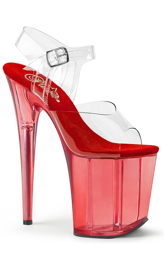 FLAMINGO-808T Clear & Red Tinted Heels-Pleaser-Tragic Beautiful