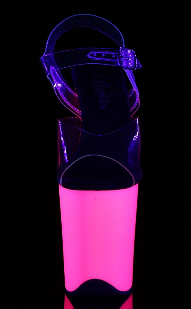 FLAMINGO-808UV Clear & Neon Pink Heels-Pleaser-Tragic Beautiful