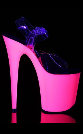 FLAMINGO-808UV Clear & Neon Pink Heels-Pleaser-Tragic Beautiful