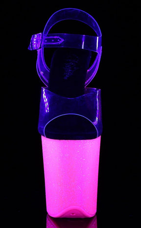 FLAMINGO-808UVG Clear/Neon Hot Pink Glitter Heels-Pleaser-Tragic Beautiful