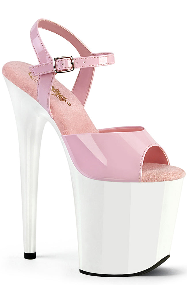 FLAMINGO-809 Baby Pink/White Patent Heels-Pleaser-Tragic Beautiful