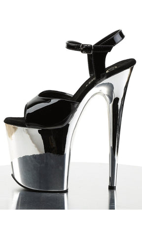 FLAMINGO-809 Black Patent & Silver Chrome Heels-Pleaser-Tragic Beautiful