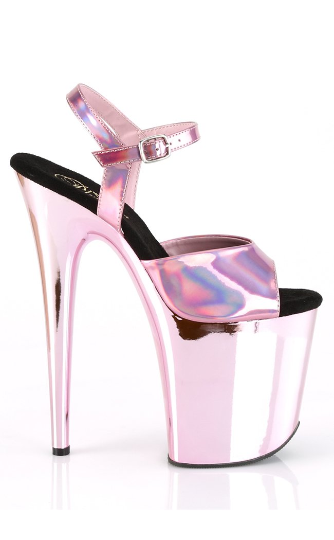 FLAMINGO-809HG Baby Pink Hologram Chrome Heels-Pleaser-Tragic Beautiful