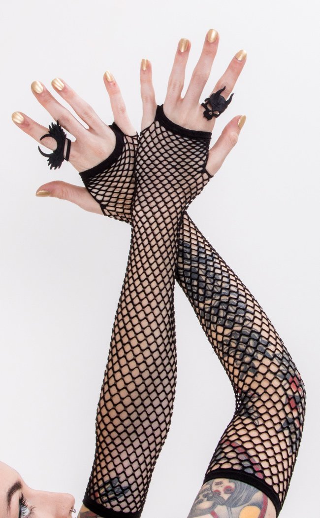 arm fish nets Black Gothic Fishnet Arm Warmers