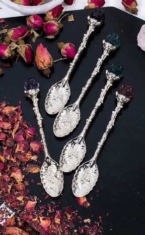 Fluorite Skull Ritual Spoon | Gold or Silver-Witchcraft Supplies-Tragic Beautiful