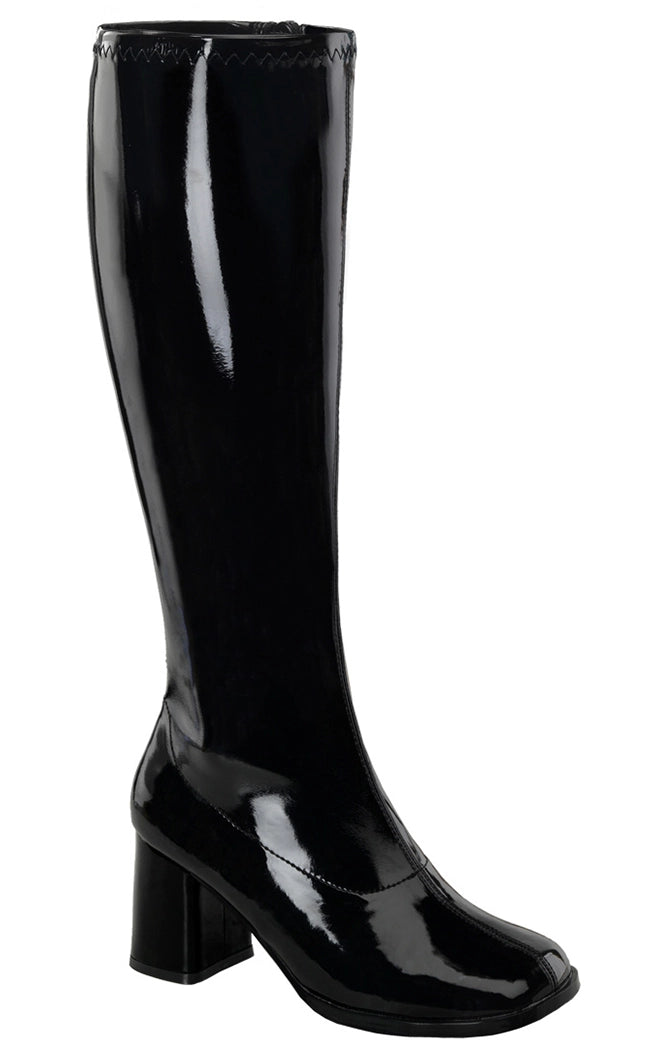 GOGO-300WC Black Patent Wide Calf Boots
