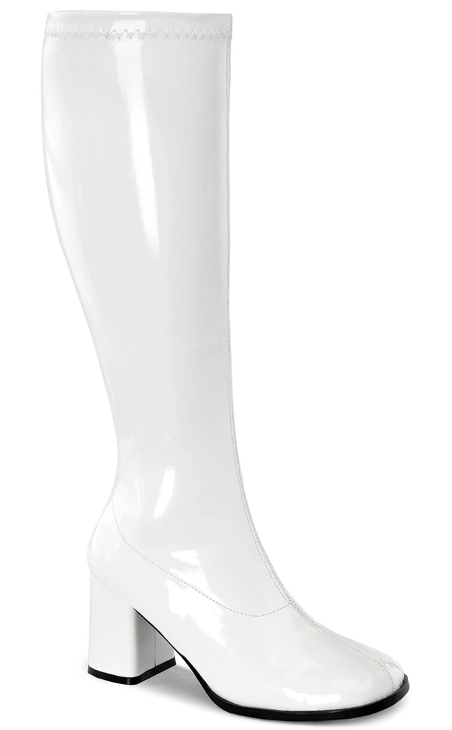 GOGO-300WC White Patent Wide Calf Boots