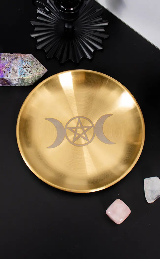 Gold Triple Moon Altar Plate-Witchcraft Supplies-Tragic Beautiful