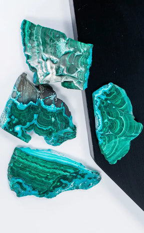 Gorgeous Banded Malacholla Slices | Malachite & Chrysocolla-Crystals-Tragic Beautiful