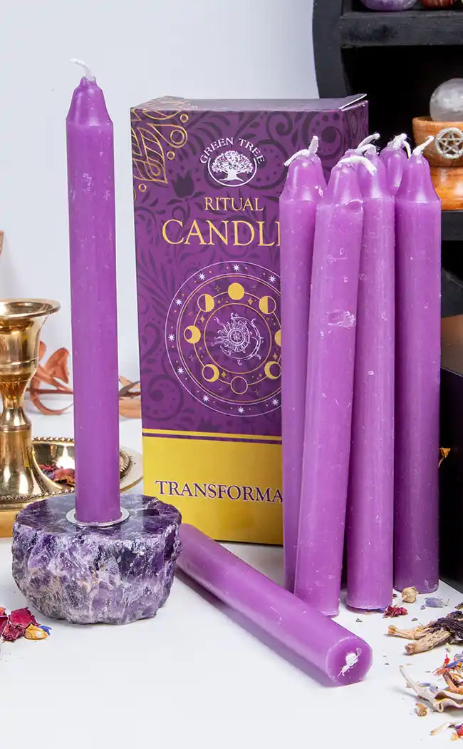 Green Tree Ritual Candles | Transformation | Purple-Candles-Tragic Beautiful
