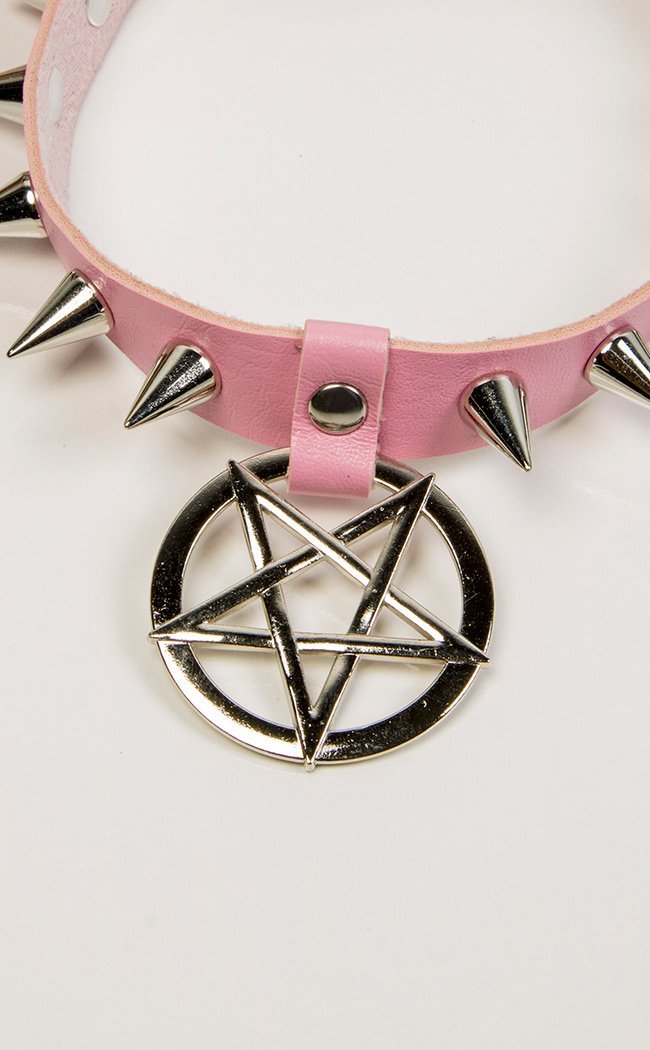 Heart Choker Collar Pink Spiked Choker 2021 Punk Pink Color PU