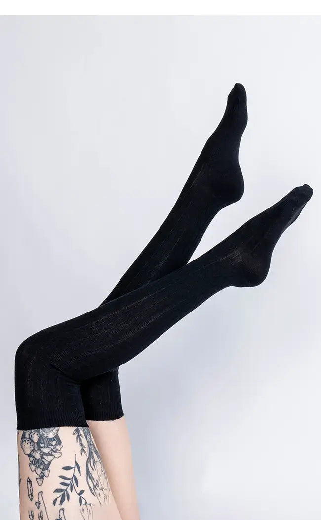 Lethal Lust Black Thigh High Socks