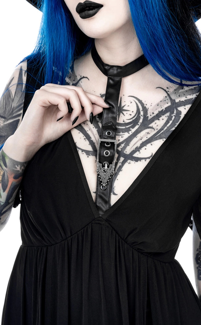 Gothic Lilith Maxi Dress by Restyle with Harness and Mesh Skirt Gothic Lilith Maxi Dress by Restyle with Harness and Mesh Skirt