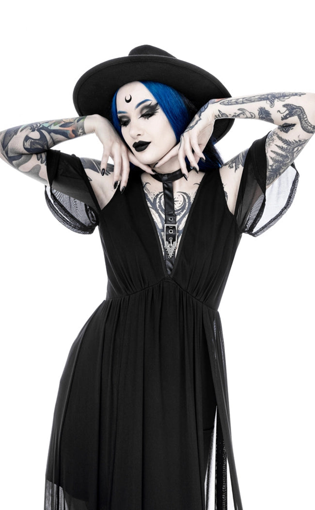 Gothic Lilith Maxi Dress by Restyle with Harness and Mesh Skirt Gothic Lilith Maxi Dress by Restyle with Harness and Mesh Skirt