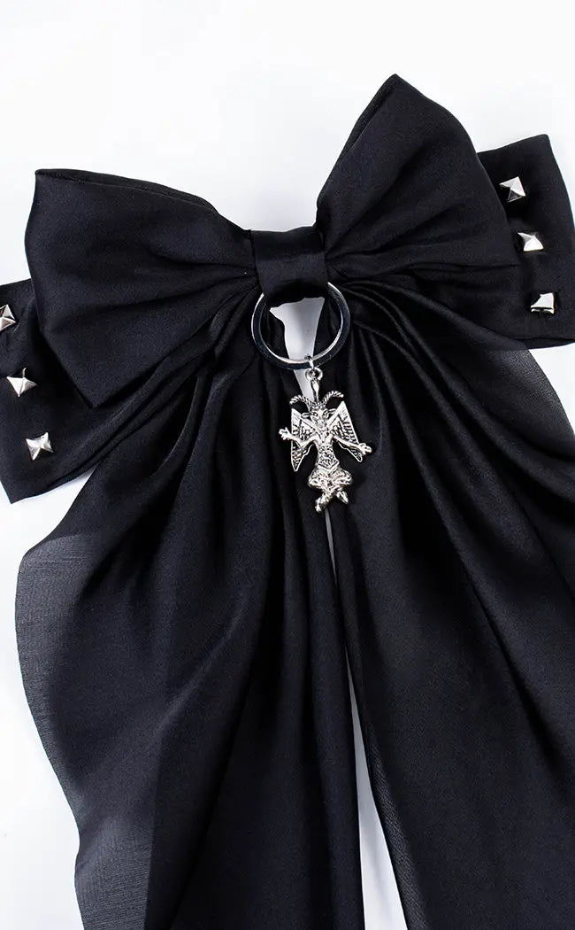 Live Deliciously Baphomet Bow Hair Clip | Large-Cold Black Heart-Tragic Beautiful