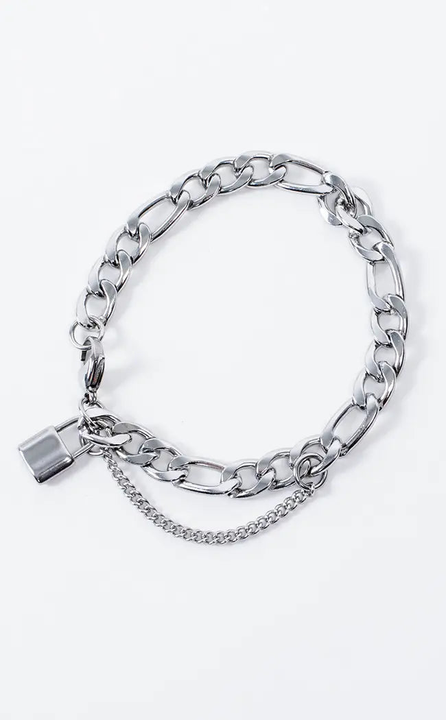 Locked Down Stainless Steel Bracelet-Cold Black Heart-Tragic Beautiful