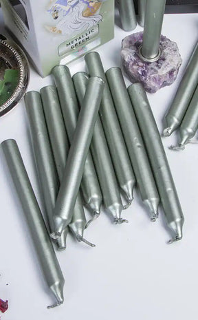 Metallic Chime Spell Candles | Moss Green-Candles-Tragic Beautiful