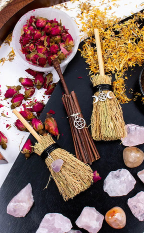 Mini Besom Wiccan Broom | Amethyst-Witchcraft Supplies-Tragic Beautiful