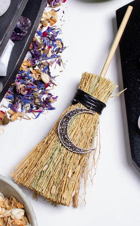 Mini Besom Wiccan Broom | Crescent Moon-Witchcraft Supplies-Tragic Beautiful
