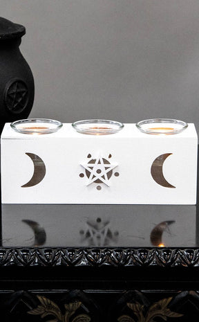 Moon & Star White Candle Holder-Candles-Tragic Beautiful