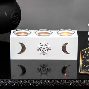 Moon & Star White Candle Holder-Candles-Tragic Beautiful