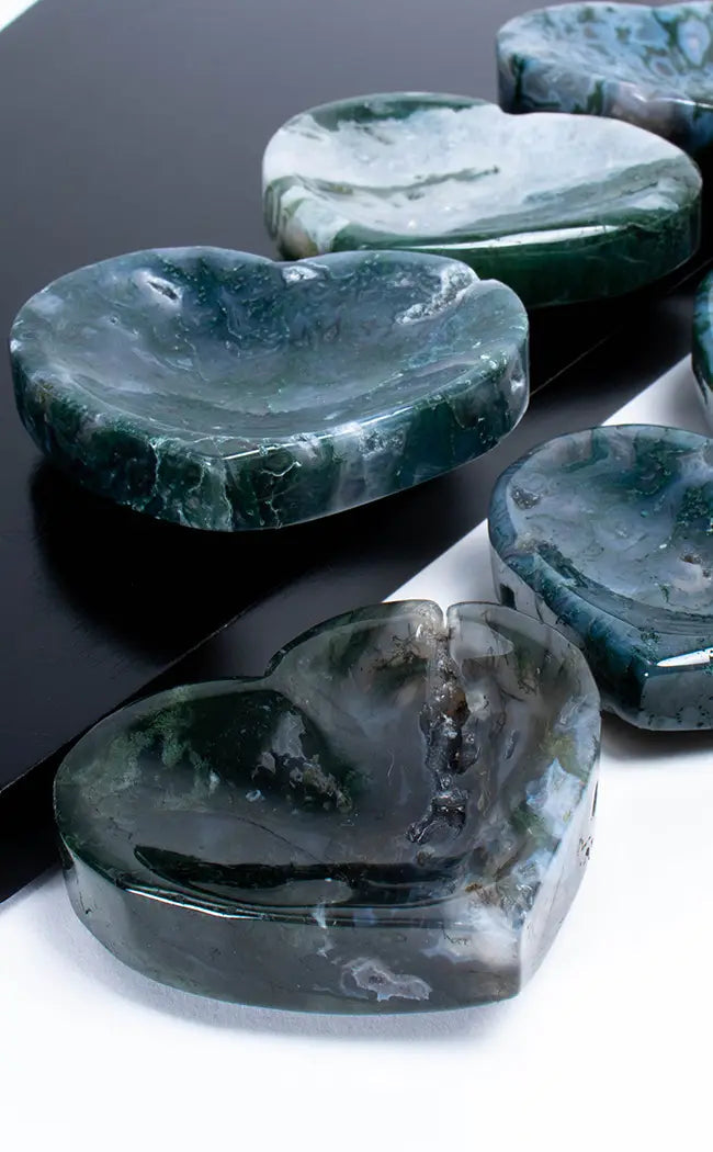 Moss Agate Crystal Heart Bowl-Crystals-Tragic Beautiful