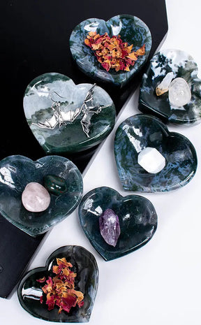 Moss Agate Crystal Heart Bowl-Crystals-Tragic Beautiful
