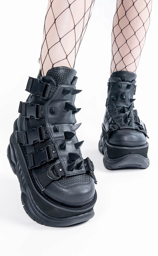 NEPTUNE-68 Black Vegan Leather Platform Sneaker Boots (AU Stock)