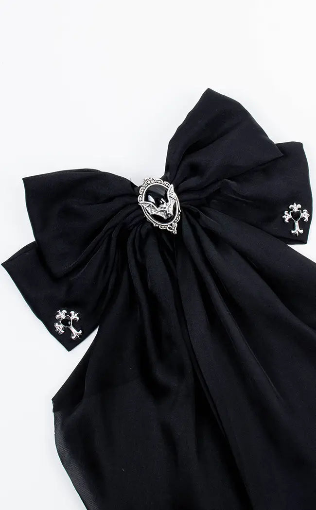 Night Of The Dead Bow Hairclip-Cold Black Heart-Tragic Beautiful