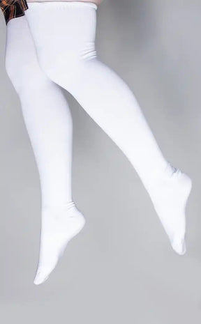 Not So Vicious Thigh High Socks | White | Plus-Size-Cold Black Heart-Tragic Beautiful