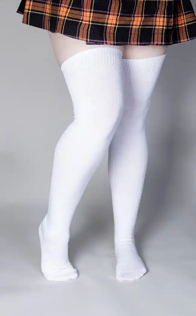 Not So Vicious Thigh High Socks | White | Plus-Size-Cold Black Heart-Tragic Beautiful