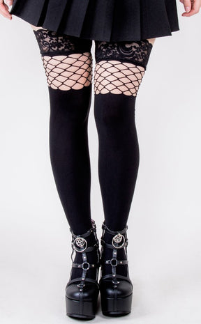Peekaboo Fence Lace Top Stockings-Music Legs-Tragic Beautiful