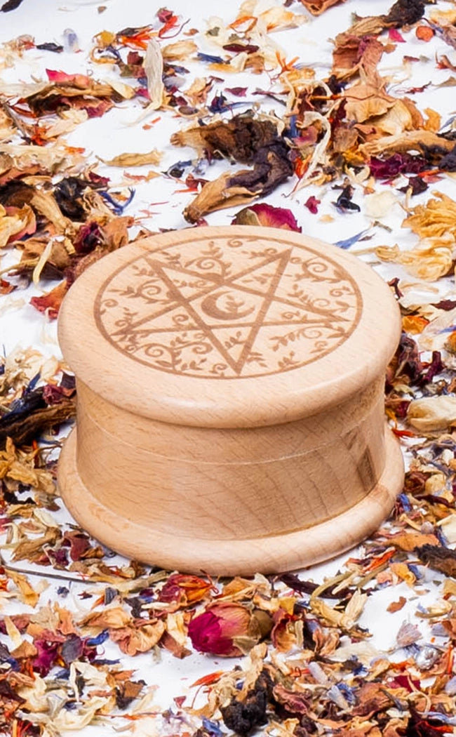 Pentacle Engraved Wooden Herb Grinder-Witchcraft Supplies-Tragic Beautiful