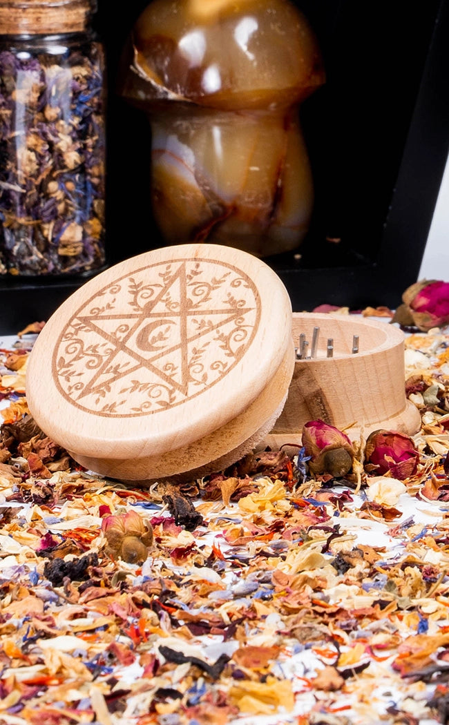 Pentacle Engraved Wooden Herb Grinder-Witchcraft Supplies-Tragic Beautiful