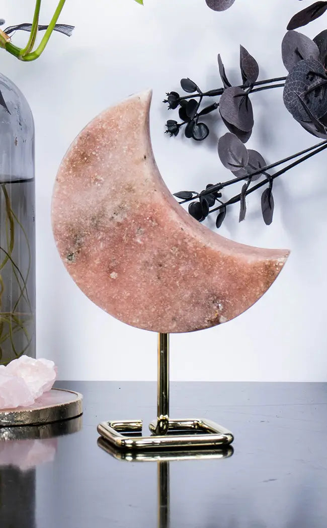 Pink Amethyst Moon On Gold Stand-Crystals-Tragic Beautiful