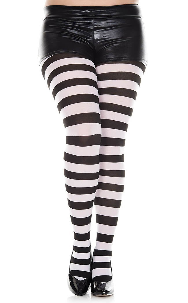 Plus Size Burton Wide Stripe Pantyhose | Choose Colour-Music Legs-Tragic Beautiful