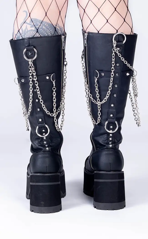 RANGER-303 Black Vegan Leather Platform Knee High Boots (AU Stock)-Demonia-Tragic Beautiful