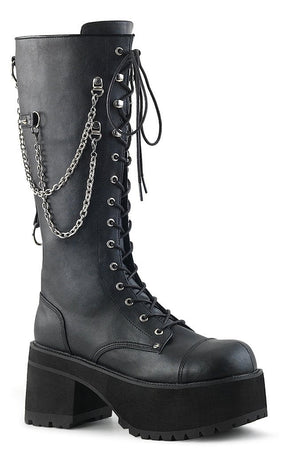 RANGER-303 Black Faux Leather Boots-Demonia-Tragic Beautiful