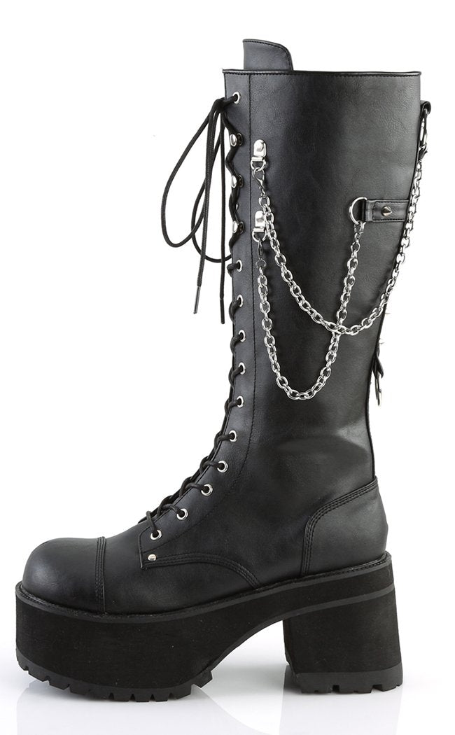 RANGER-303 Black Faux Leather Boots-Demonia-Tragic Beautiful