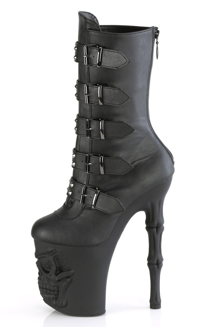 RAPTURE-1052BK Black Matte Mid-Calf Skull Boots-Pleaser-Tragic Beautiful