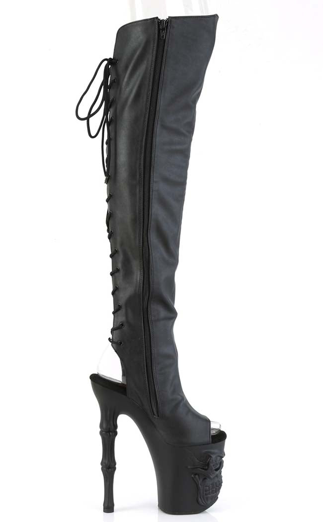 RAPTURE-3019 Black Matte Thigh-High Skull Boots-Pleaser-Tragic Beautiful