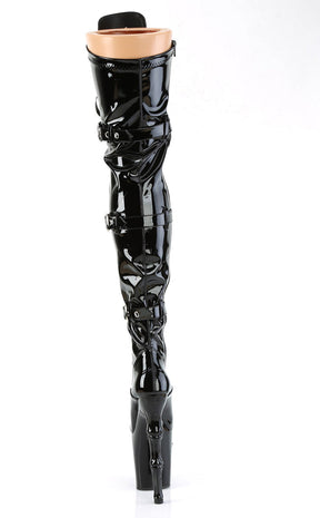 RAPTURE-3028 Black Patent Thigh High Skull Boots-Pleaser-Tragic Beautiful