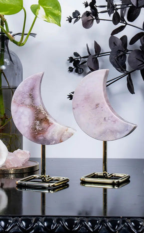 Rare Lilac Pink Amethyst Moons On Gold Stands